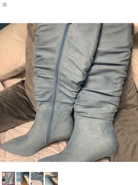 Light blue faux suede  scrunch boots